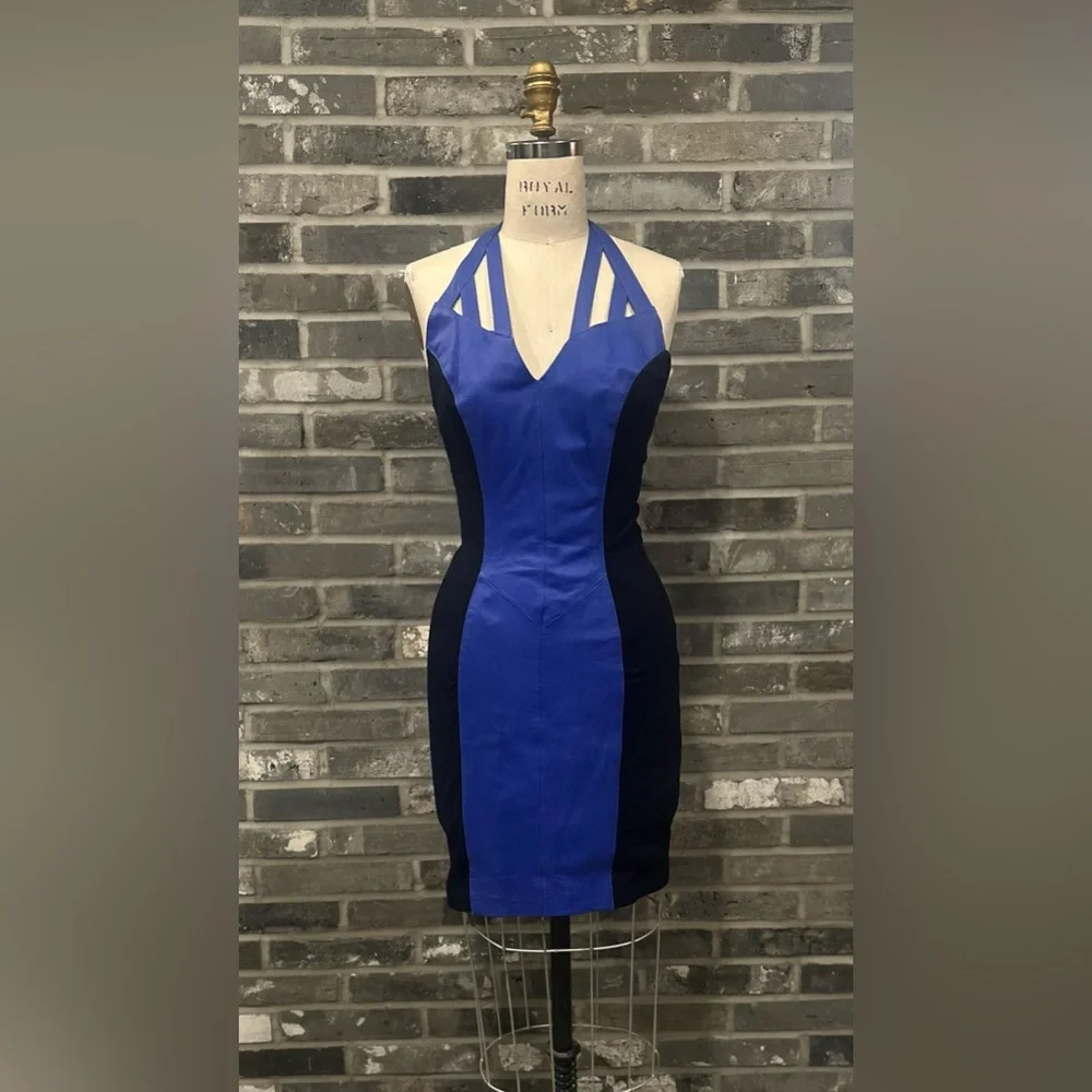 New Wilson Blue Leather and Black Lycra Dress. - Picture 1 of 14